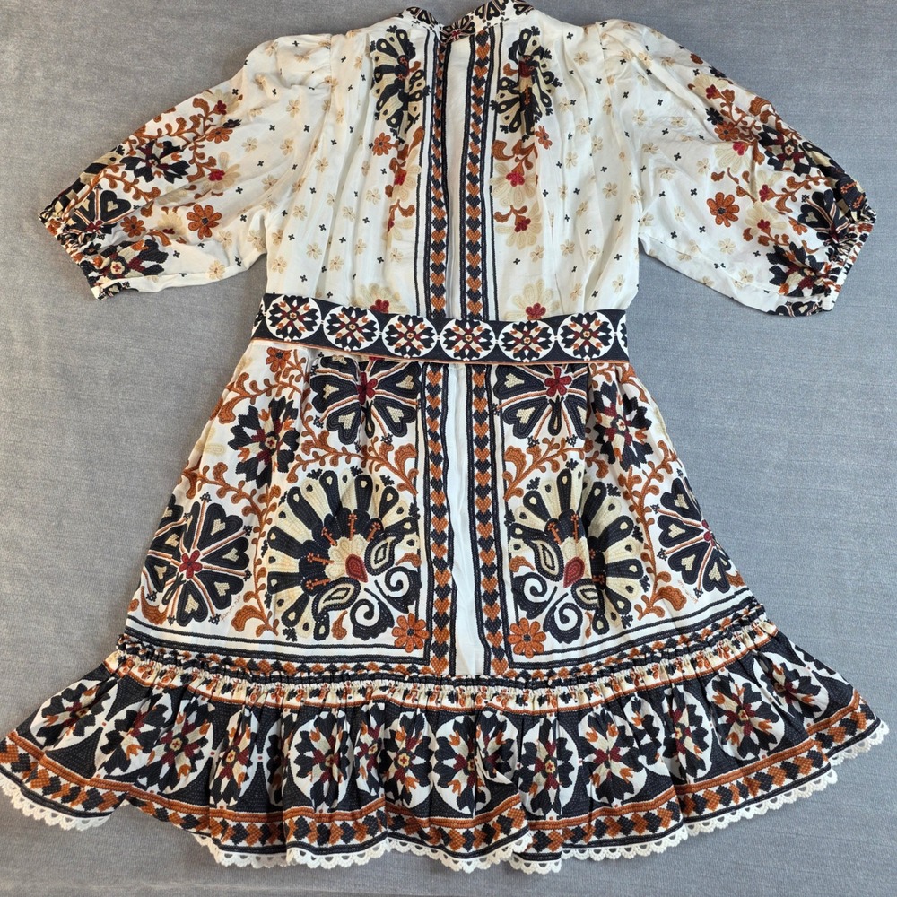 Farm Rio Mini Dress Womens Large Off White Multi Boho Tapestry Beaded Belt - Picture 3 of 12